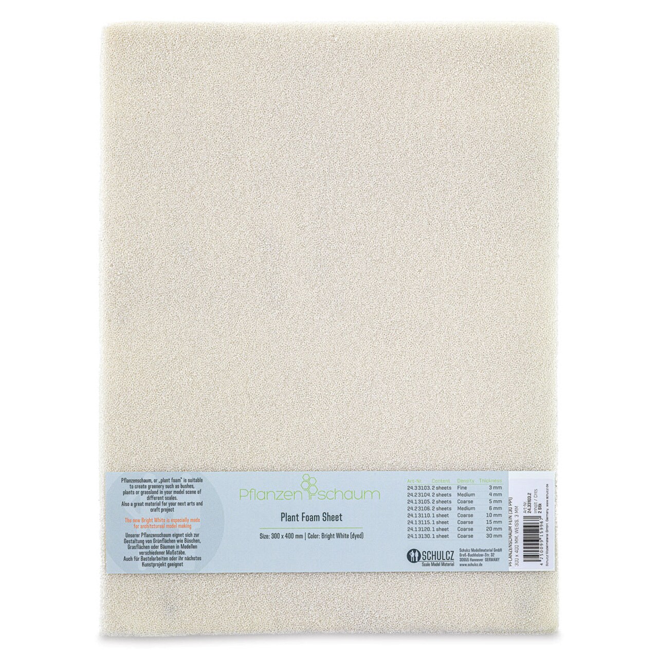 Schulcz Scale Model Plant Foam - White, Pkg of 2, Fine, 3 mm, 11-3/4" x 15-3/4"